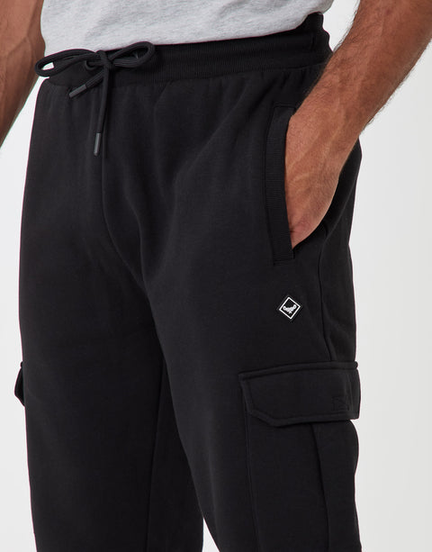 Threadbare Cargo Style Joggers in Black - close up