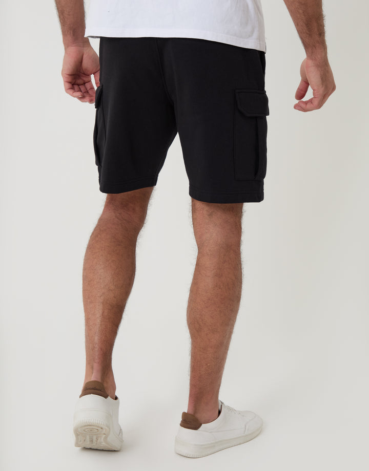 Threadbare Cargo Fleece Shorts in Black - Back View