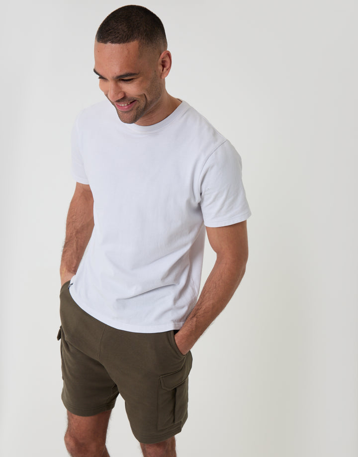 Threabare Cargo Fleece Shorts in Khaki Green - Full View
