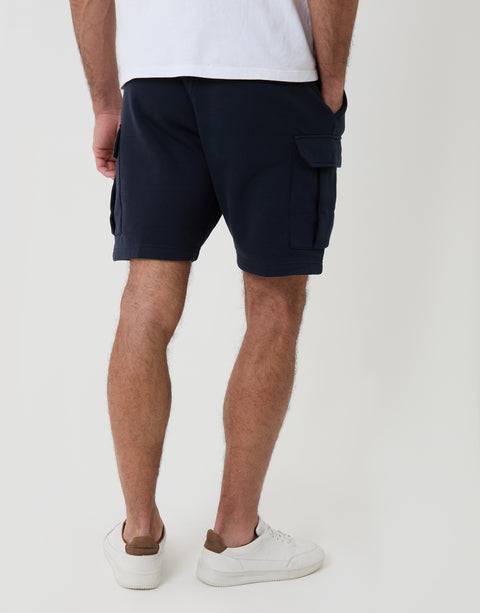 Threadbare Cargo Fleece Shorts in Navy - Back View