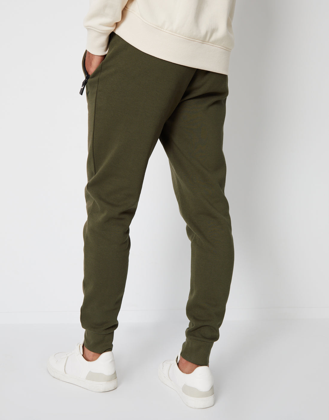 Men's Khaki Green Slim Fit Cuffed Fleece Joggers – Threadbare