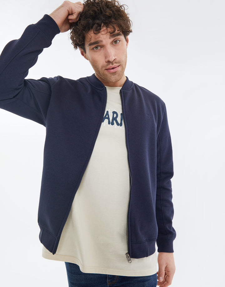 Navy Zip Up Fleece Varsity Jacket