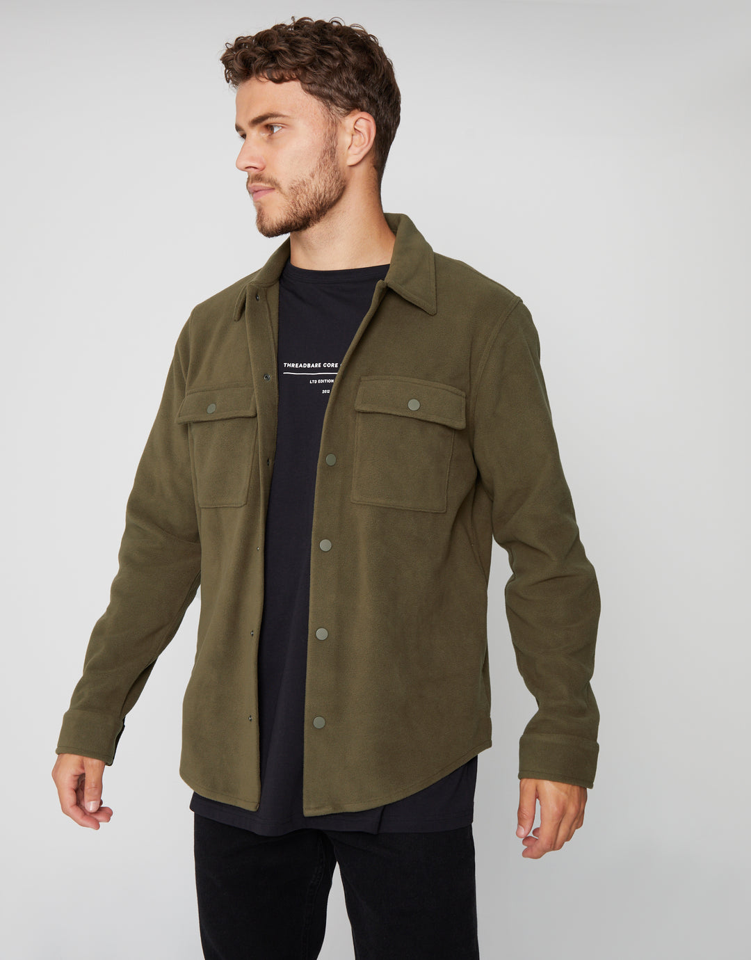 Khaki Green Microfleece Shacket