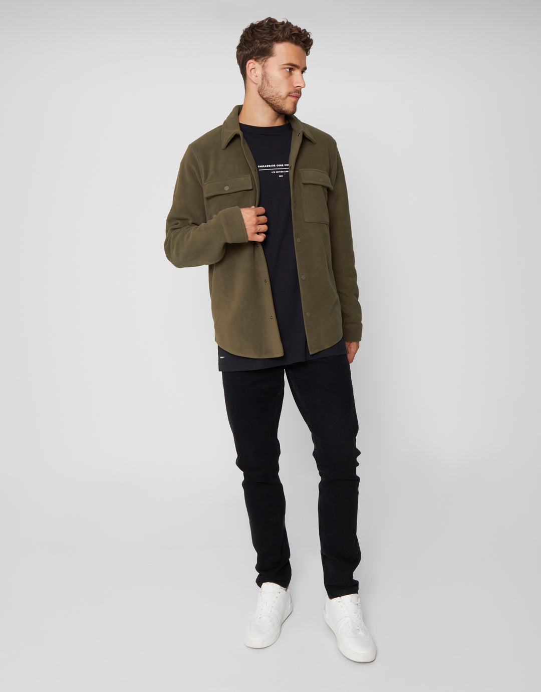 Khaki Green Microfleece Shacket
