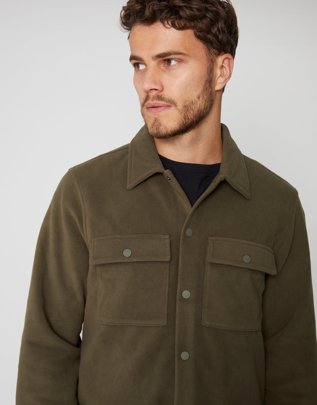 Khaki Green Microfleece Shacket