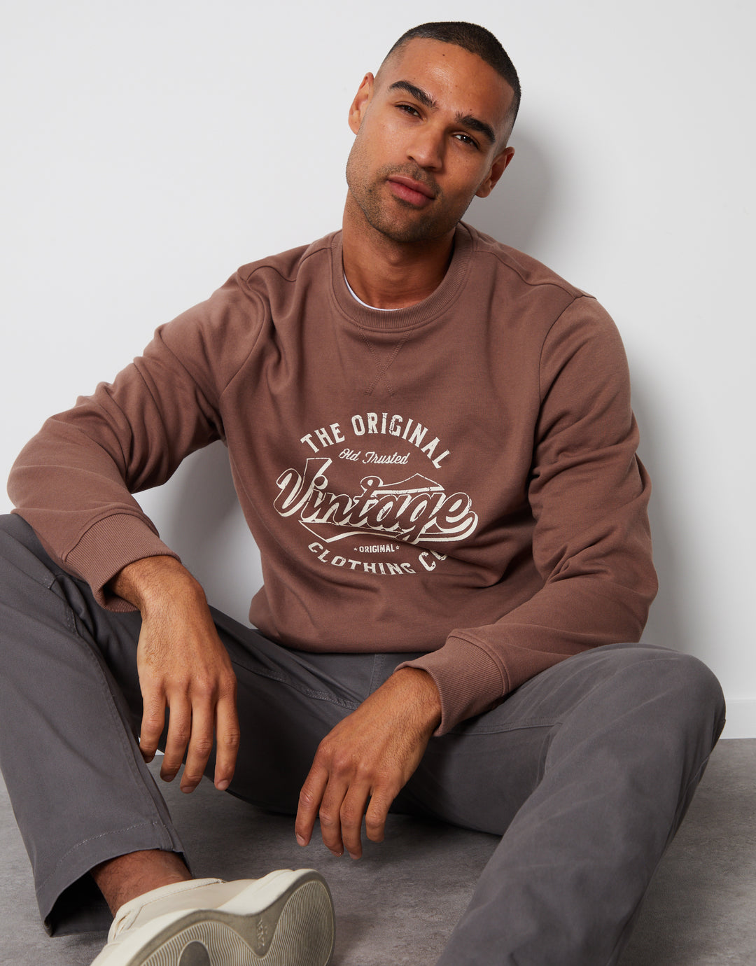Taupe Graphic Crew Neck Sweatshirt