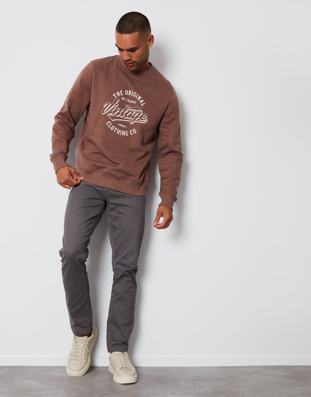 Taupe Graphic Crew Neck Sweatshirt
