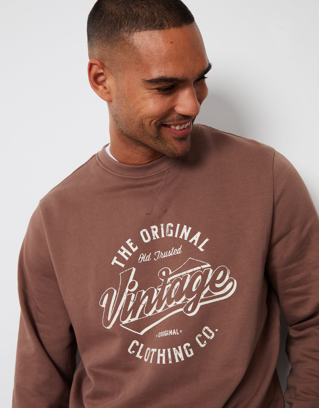 Taupe Graphic Crew Neck Sweatshirt