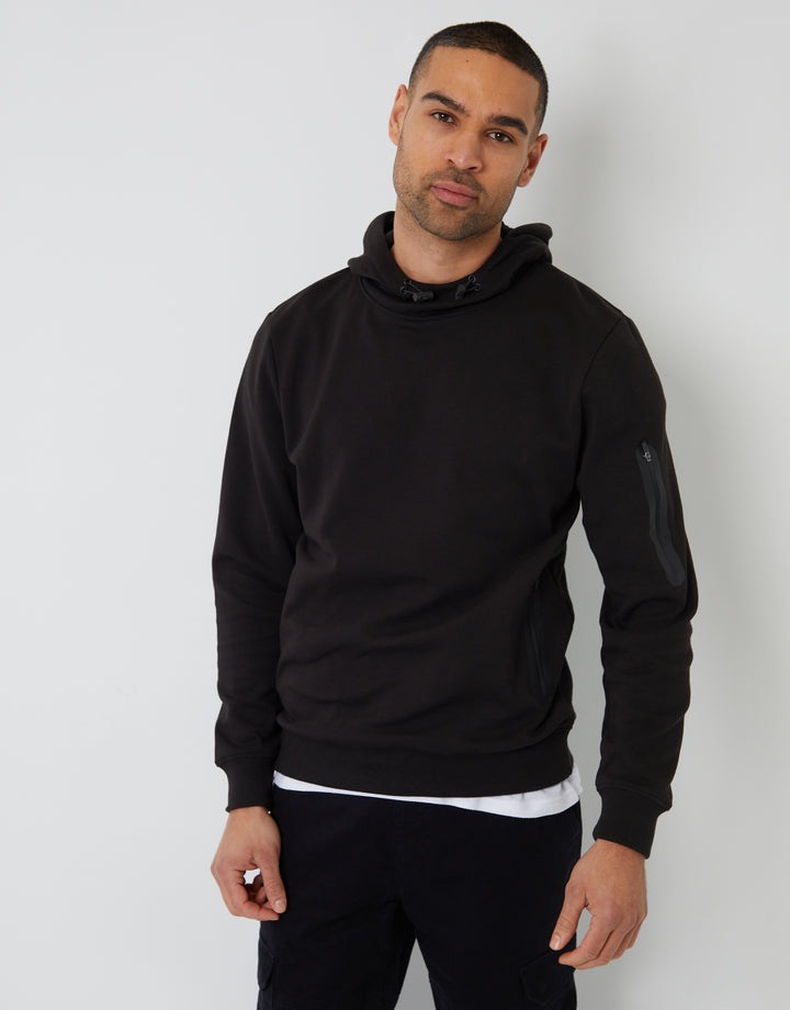 High Neck Overhead Hoodie in Black