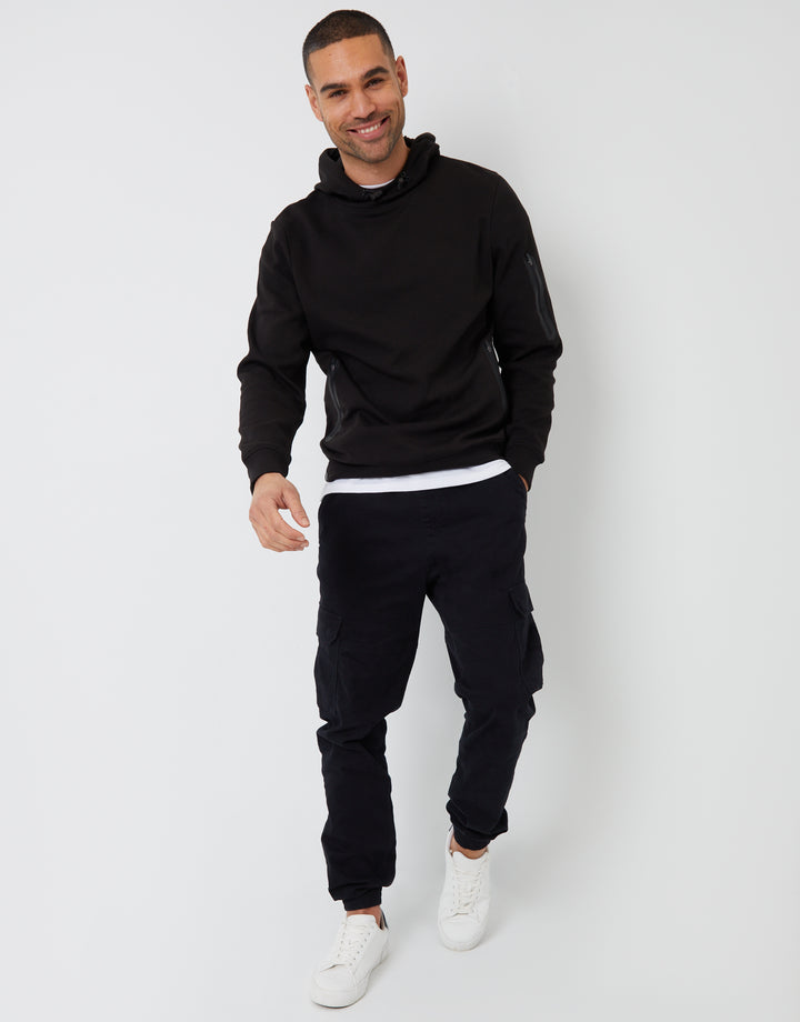 High Neck Overhead Hoodie in Black