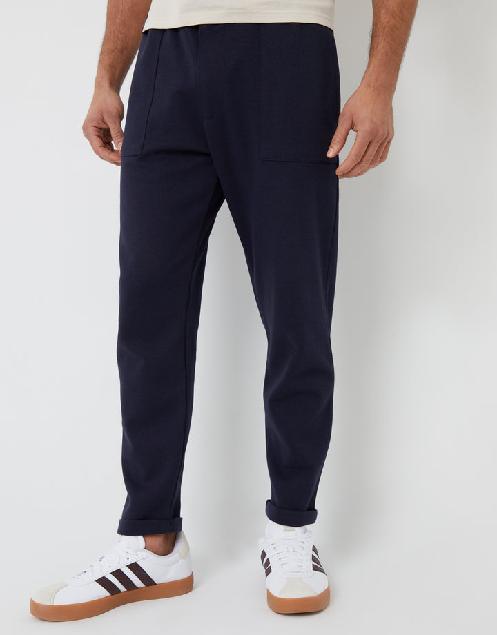 Navy Pique Cuffed Seam Detail Joggers