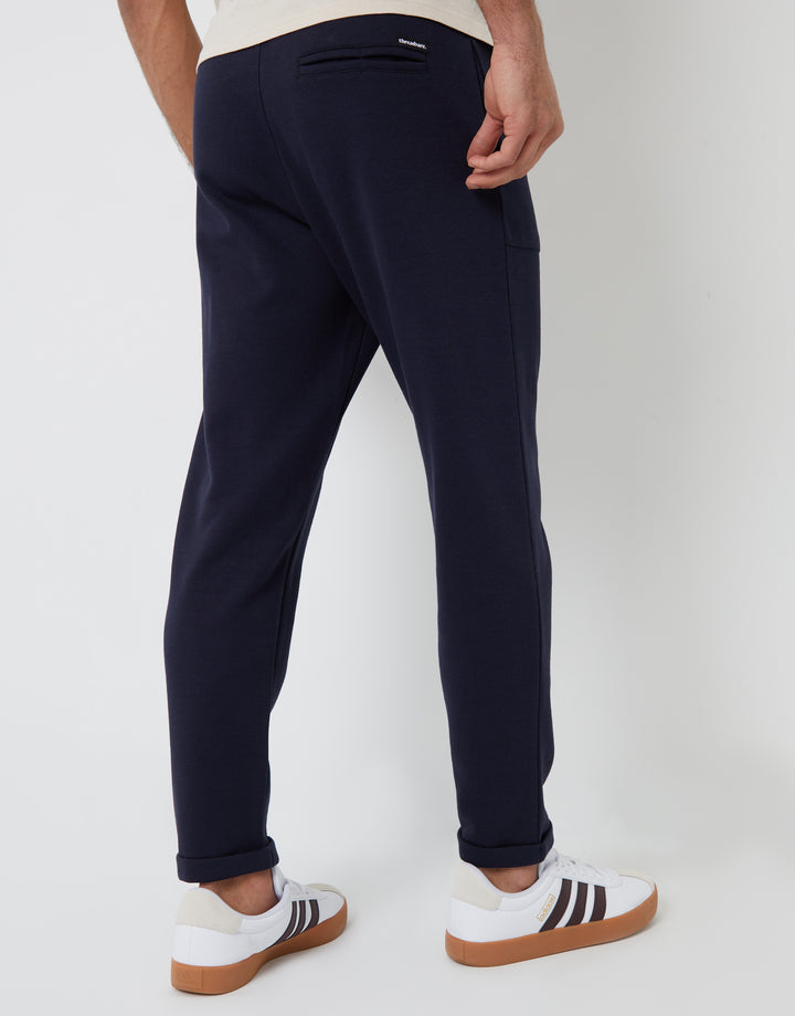 Navy Pique Cuffed Seam Detail Joggers