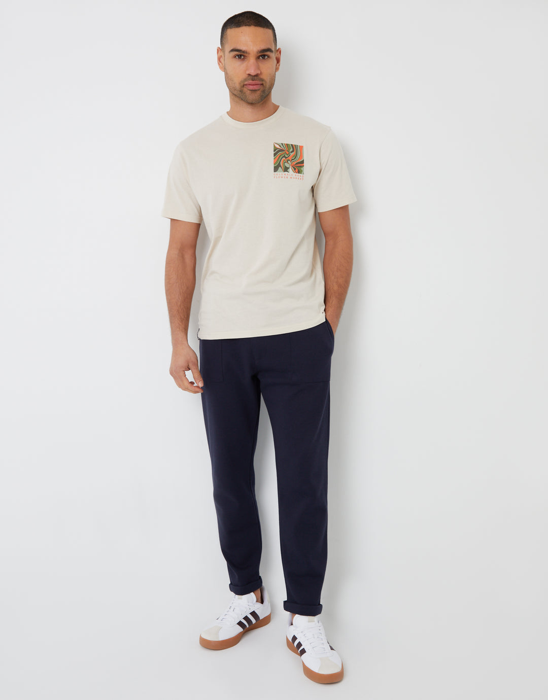 Navy Pique Cuffed Seam Detail Joggers