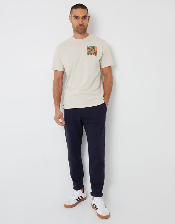 Navy Pique Cuffed Seam Detail Joggers