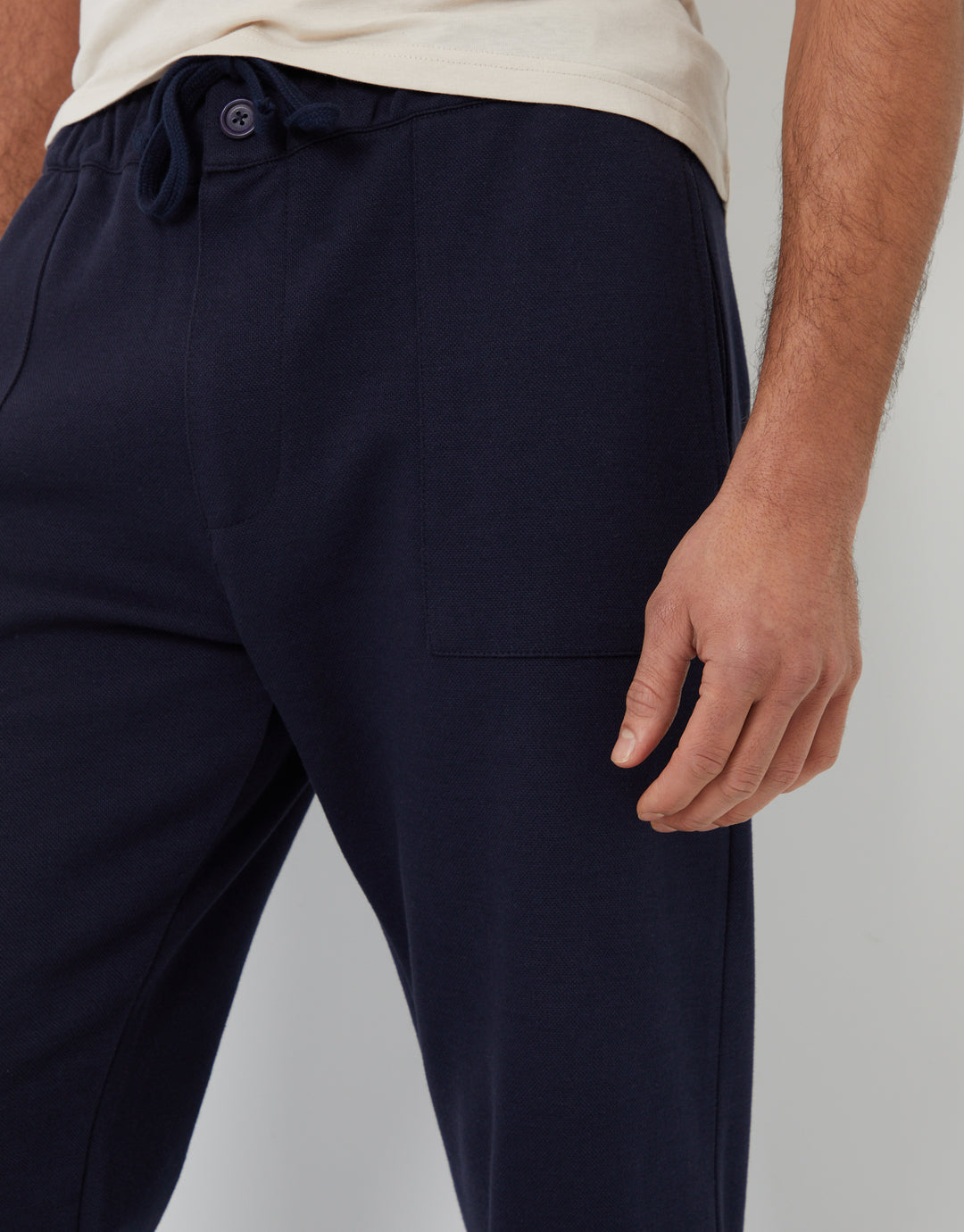 Navy Pique Cuffed Seam Detail Joggers