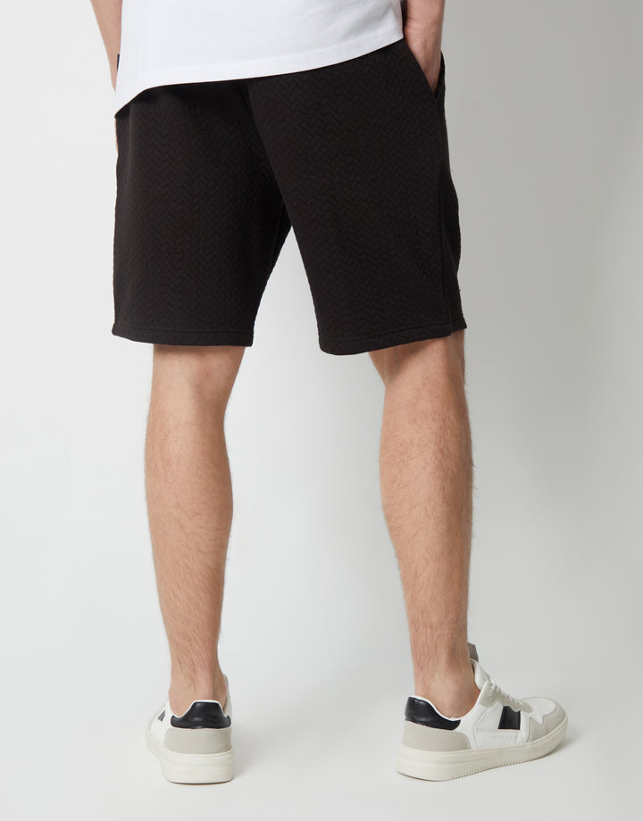 Black Textured Sweat Shorts