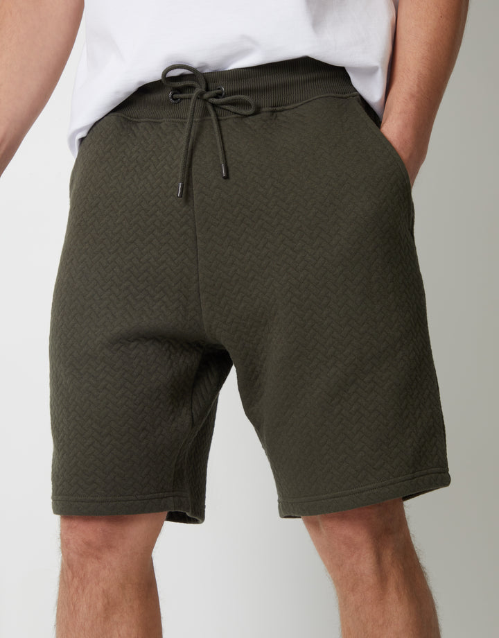 Khaki Green Textured Sweat Shorts