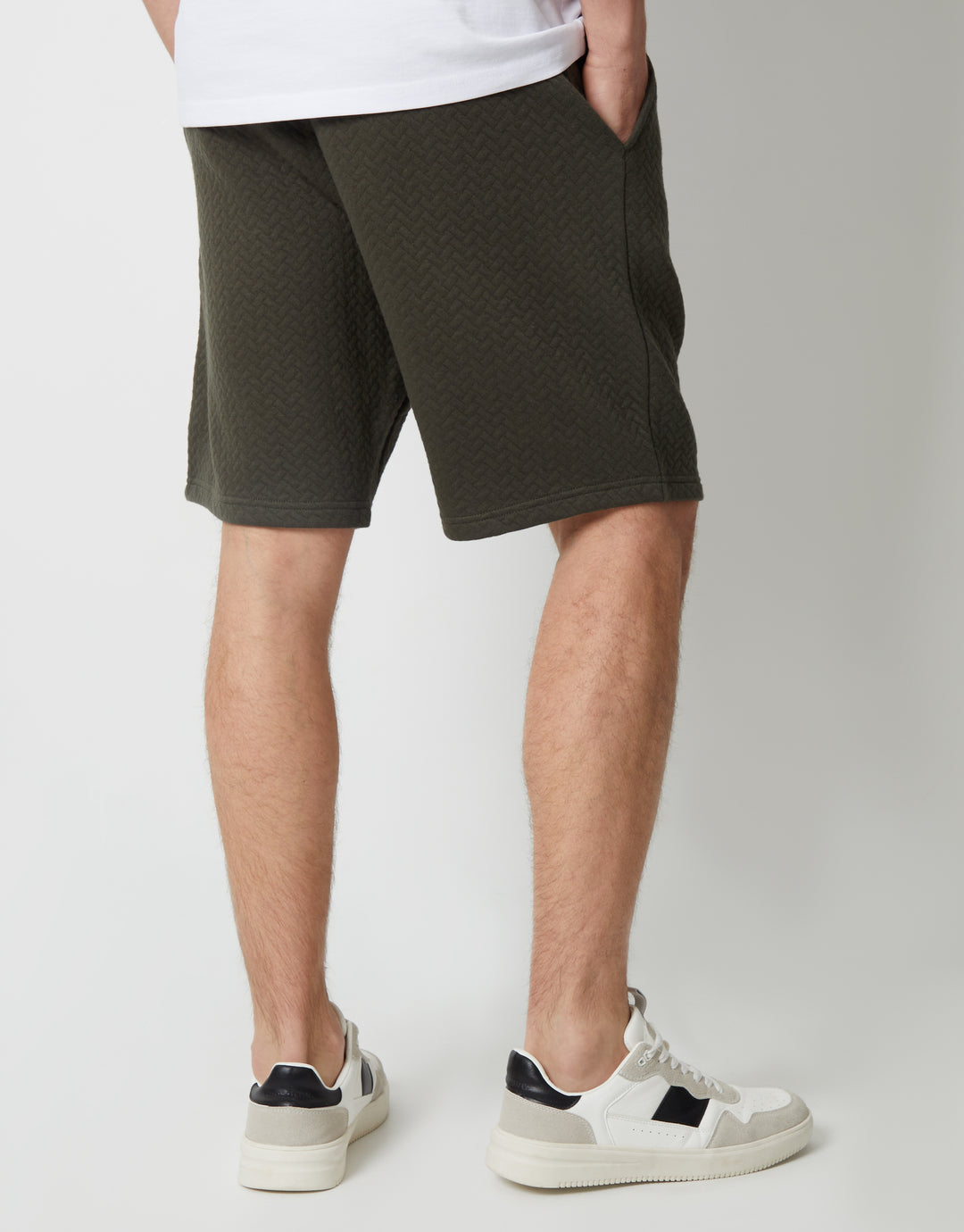 Khaki Green Textured Sweat Shorts