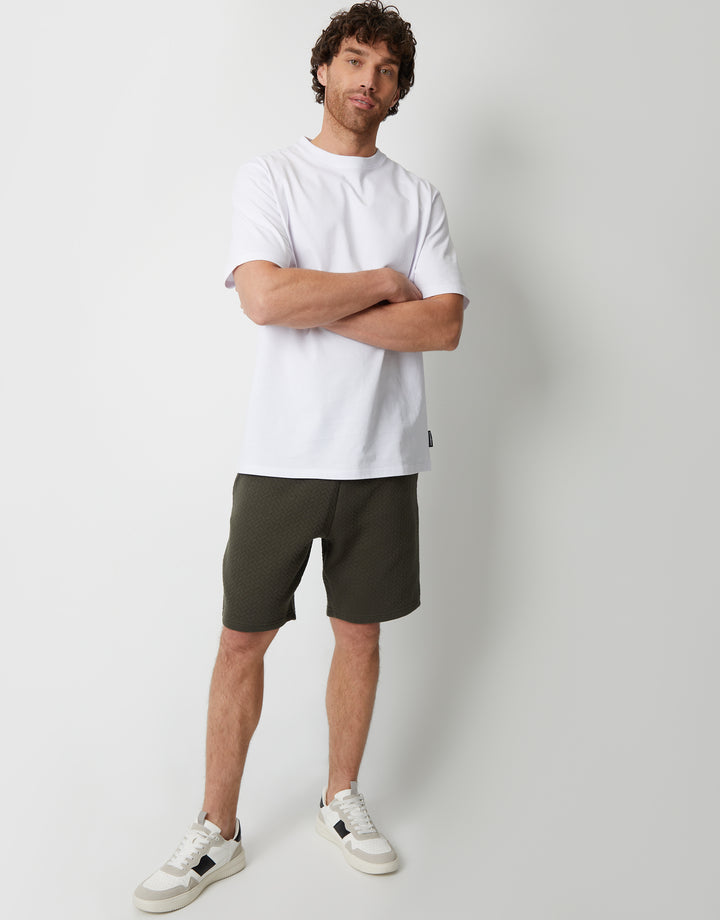 Khaki Green Textured Sweat Shorts