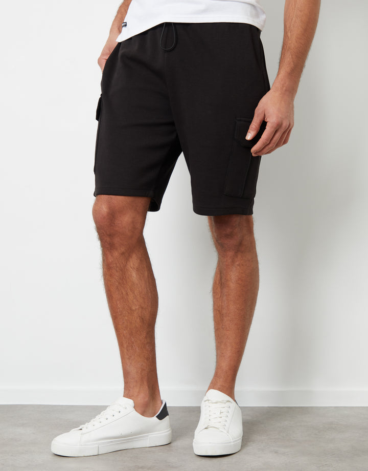 Black Cargo Sweat Shorts