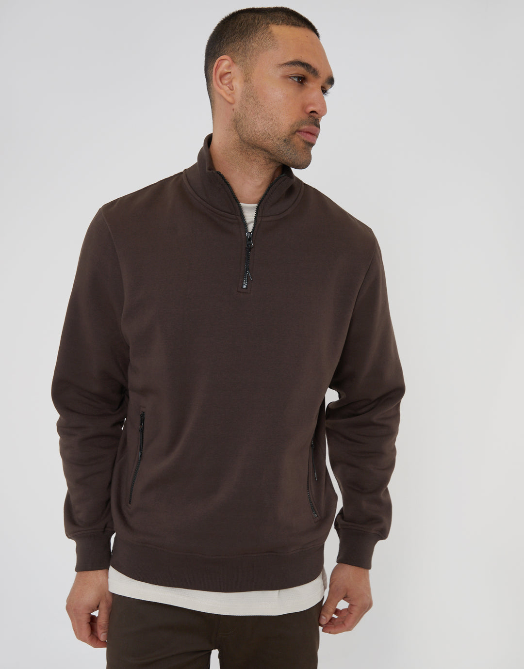 Chocolate Brown Quarter Zip Sweatshirt