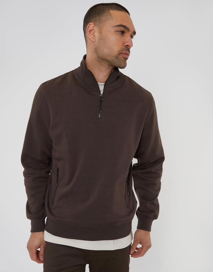 Chocolate Brown Quarter Zip Sweatshirt