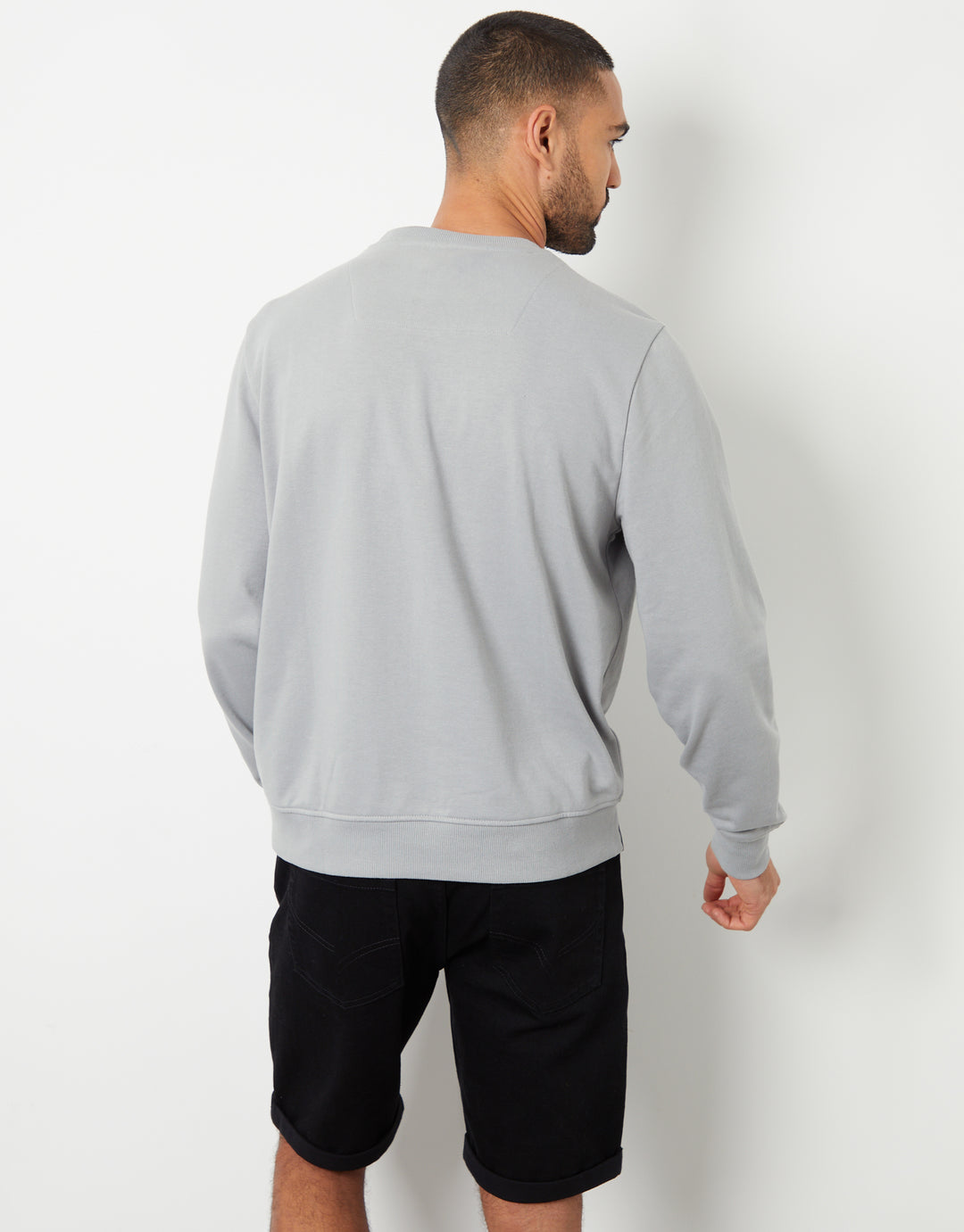 Grey Loopback Crew Neck Sweatshirt with Pocket