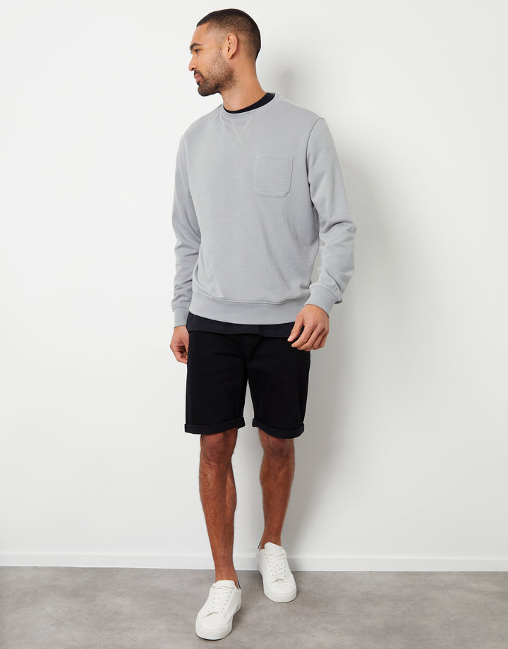 Grey Loopback Crew Neck Sweatshirt with Pocket
