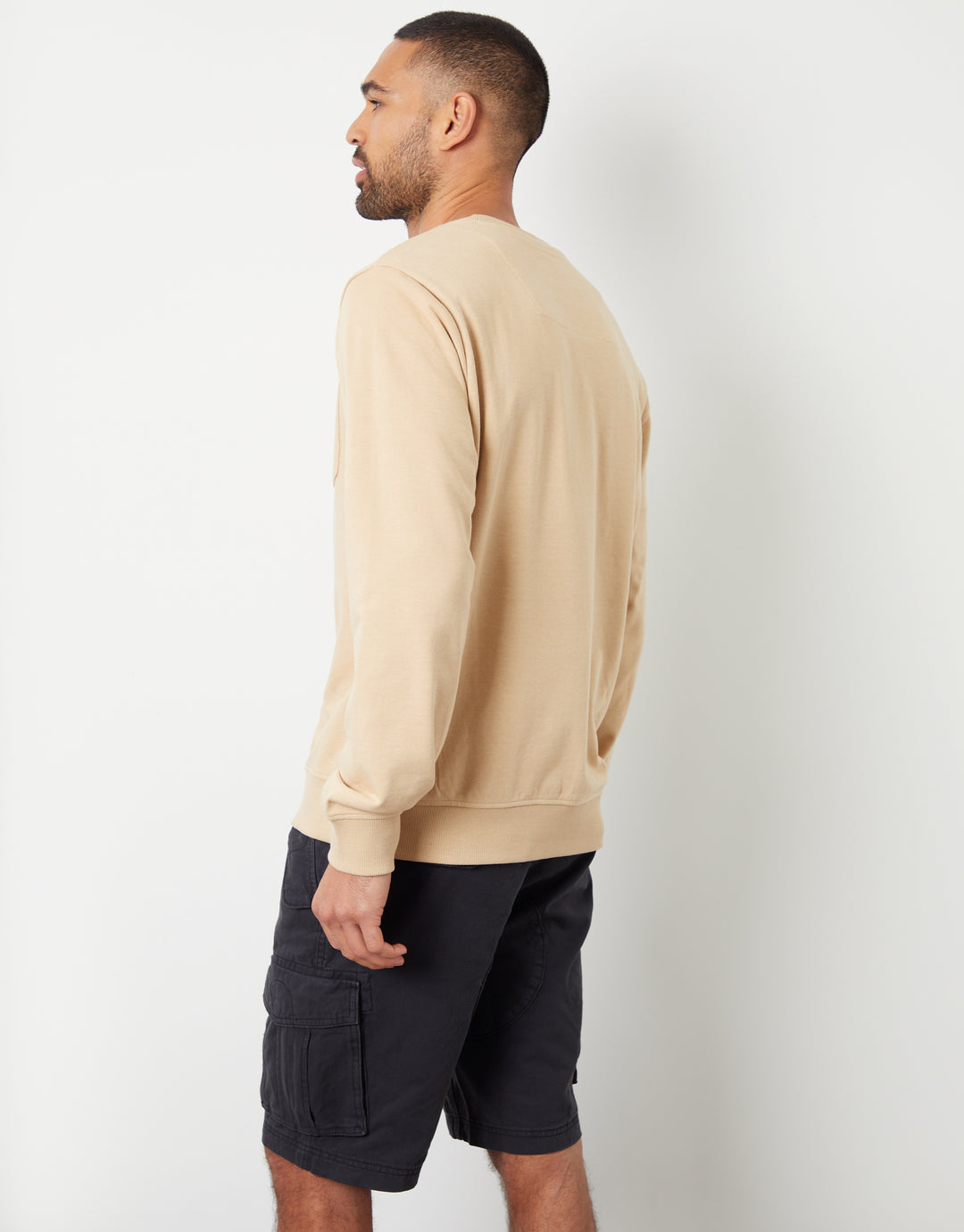 Stone Loopback Crew Neck Sweatshirt with Pocket