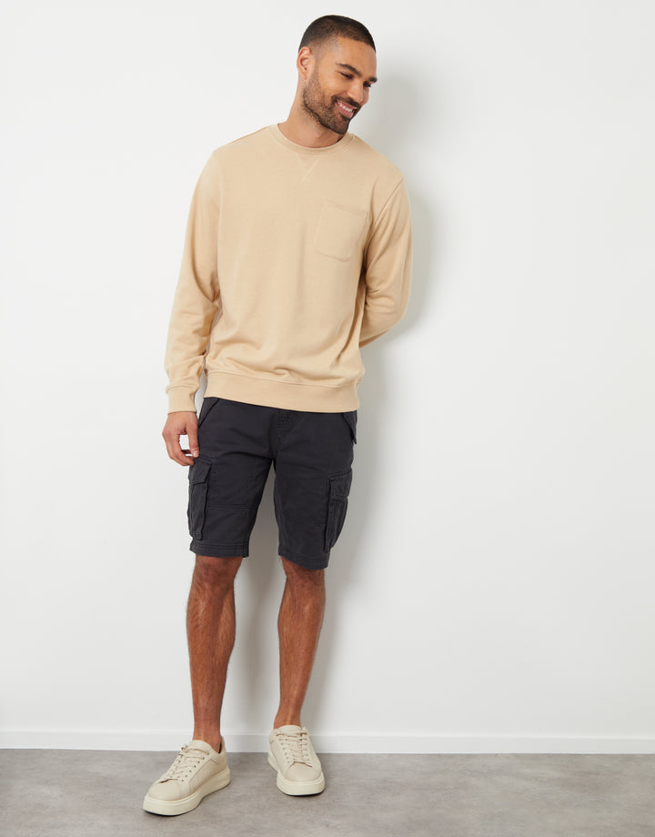 Stone Loopback Crew Neck Sweatshirt with Pocket