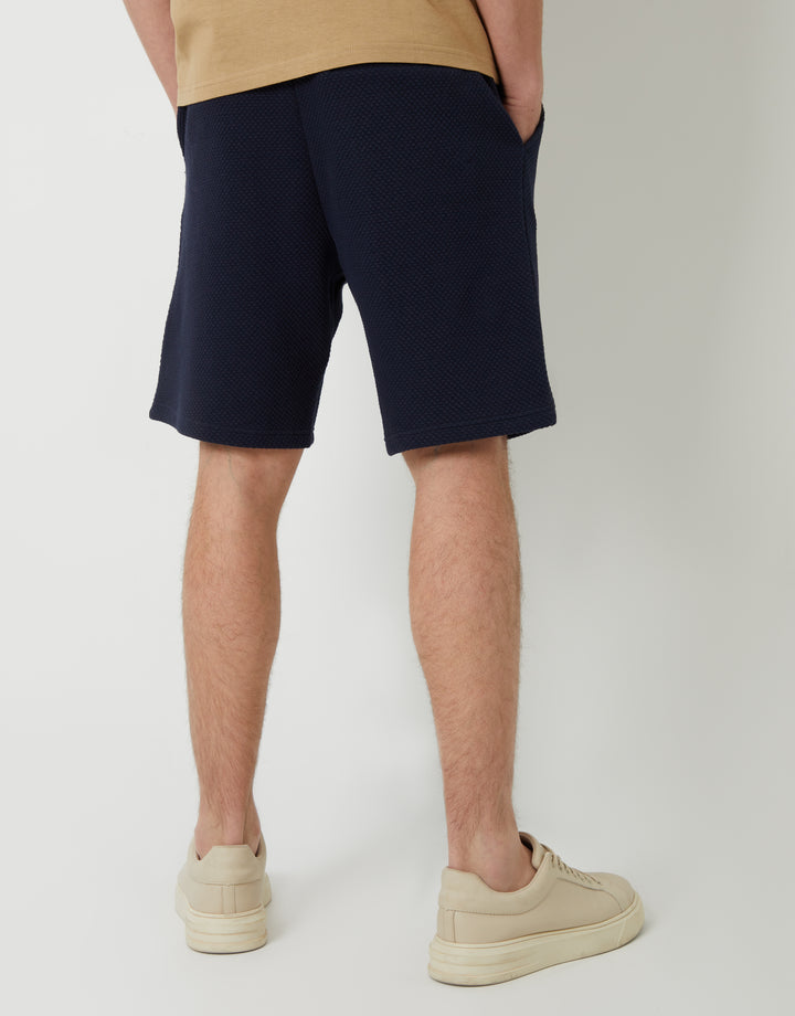 Navy Textured Sweat Shorts