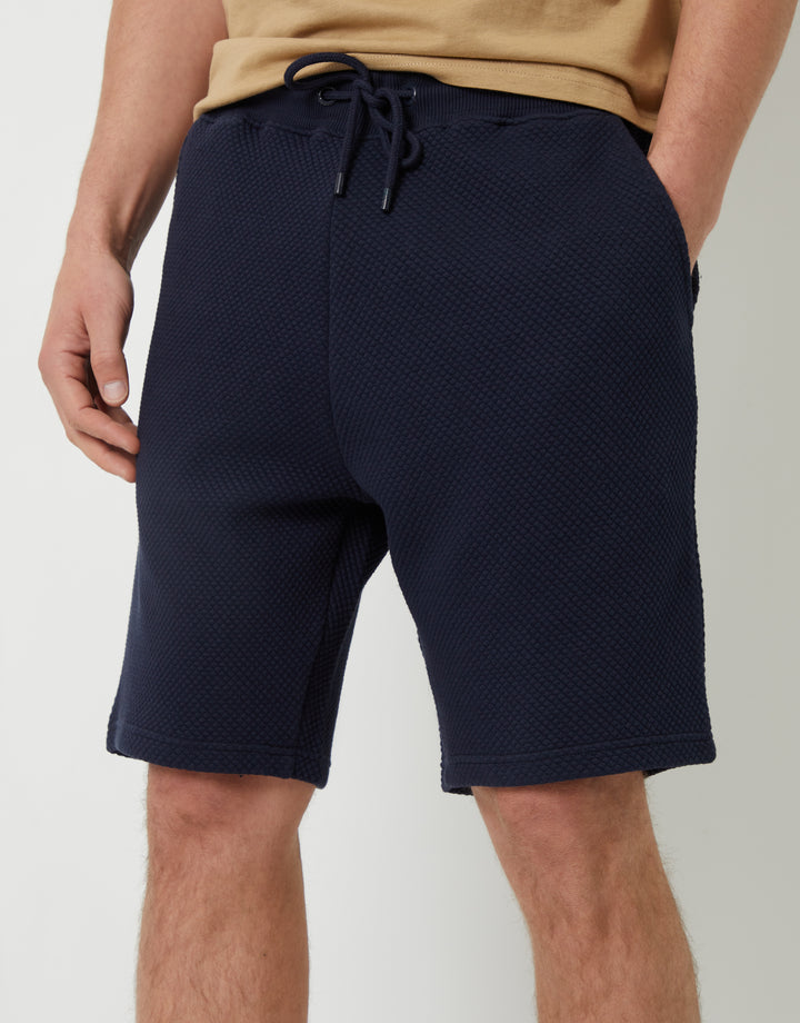 Navy Textured Sweat Shorts