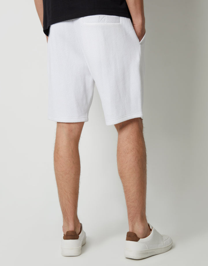White Textured Sweat Shorts