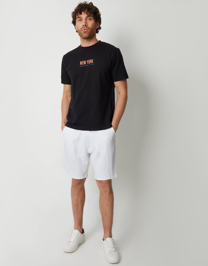 White Textured Sweat Shorts