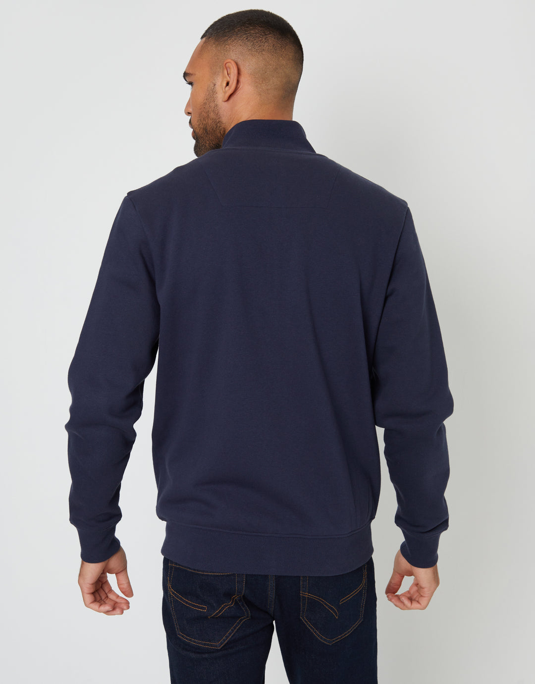 Navy Funnel Neck Zip Through Sweatshirt