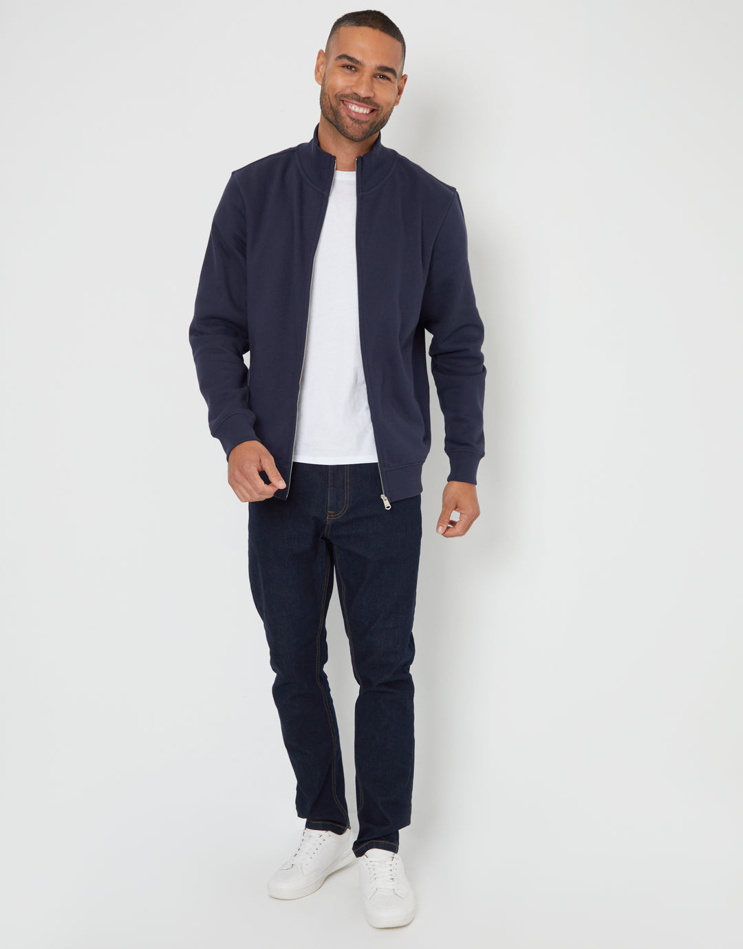 Navy Funnel Neck Zip Through Sweatshirt