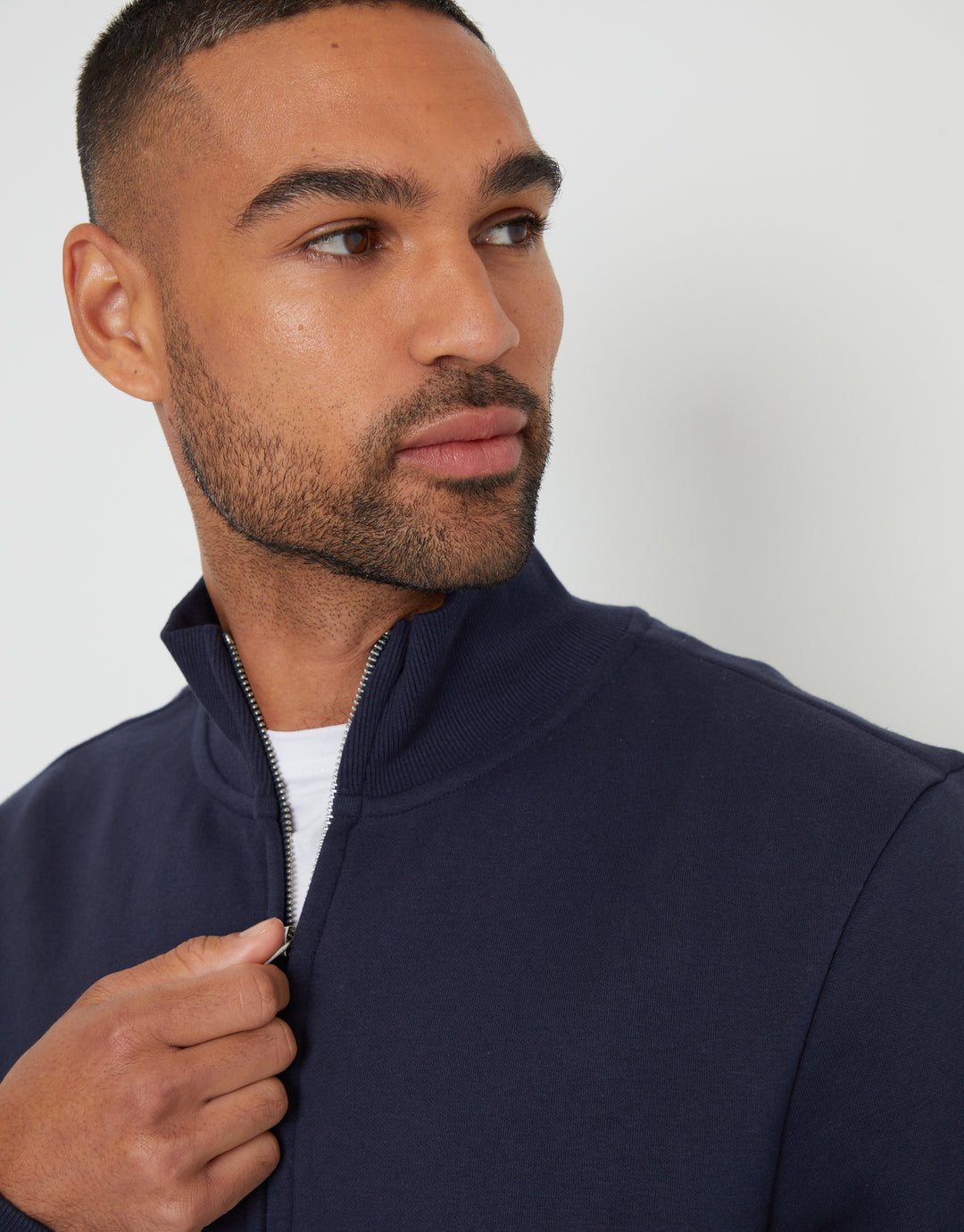 Navy Funnel Neck Zip Through Sweatshirt