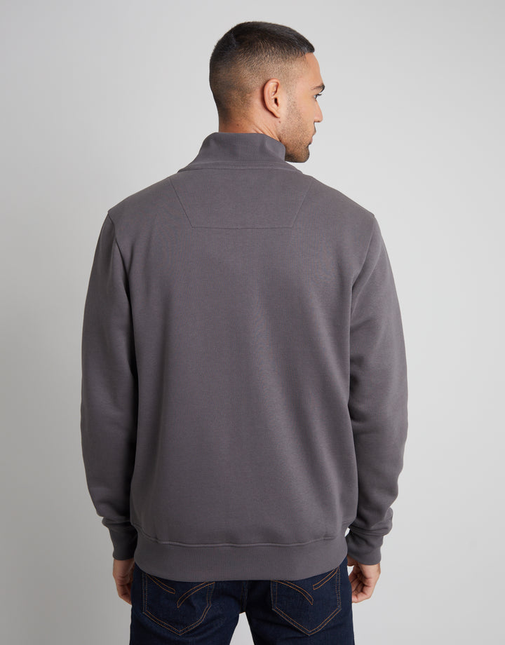 Slate Grey Funnel Neck Zip Through Sweatshirt