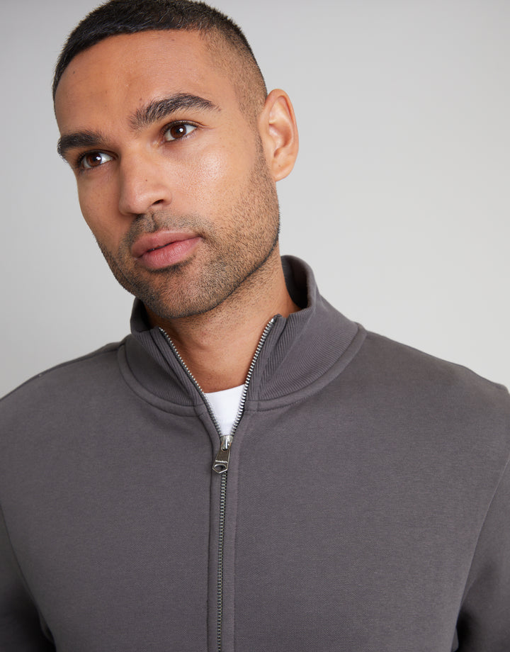 Slate Grey Funnel Neck Zip Through Sweatshirt