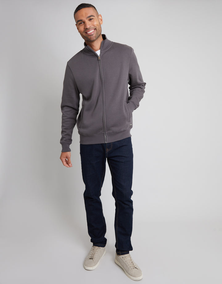 Slate Grey Funnel Neck Zip Through Sweatshirt