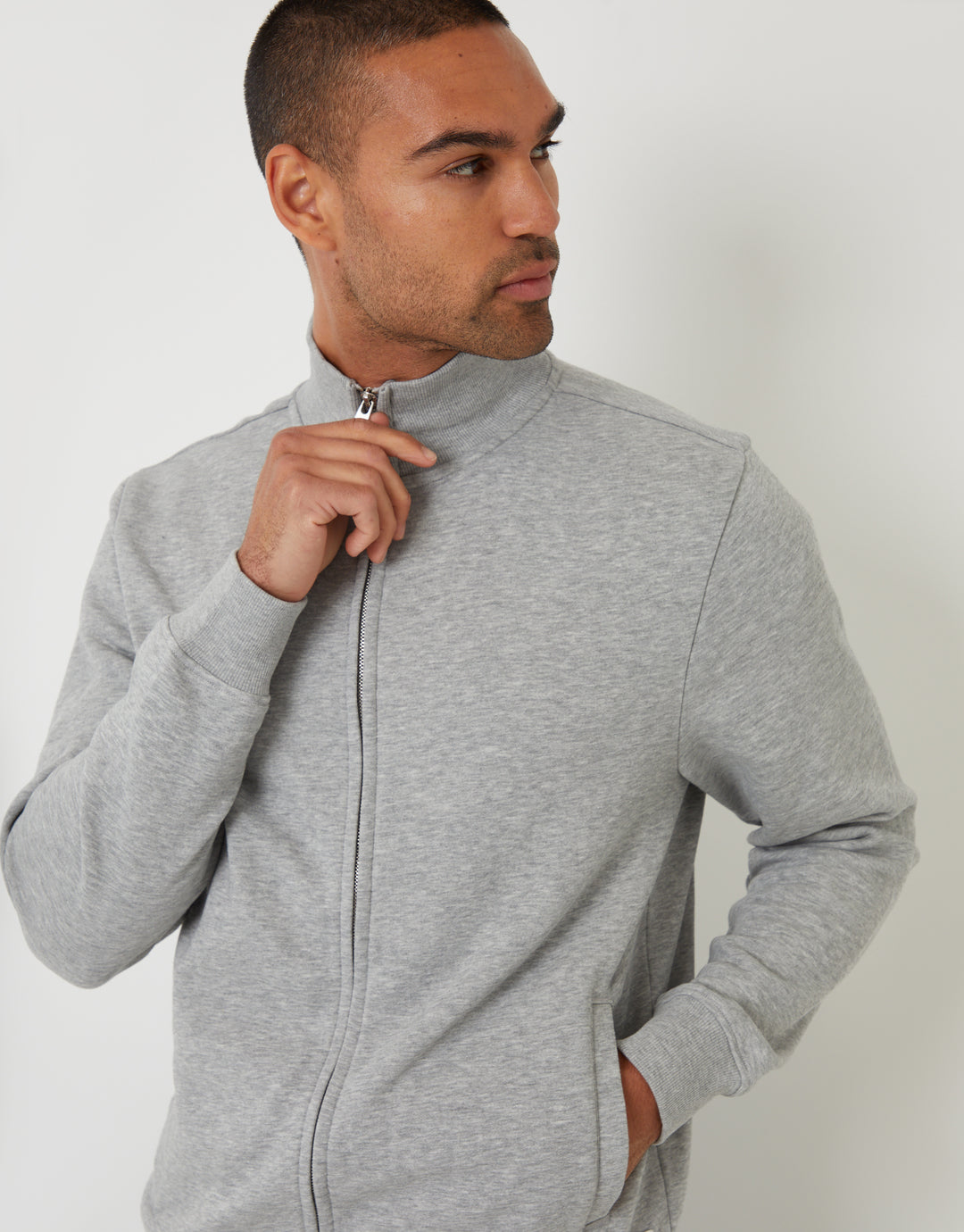 Light Grey Funnel Neck Zip Through Sweatshirt