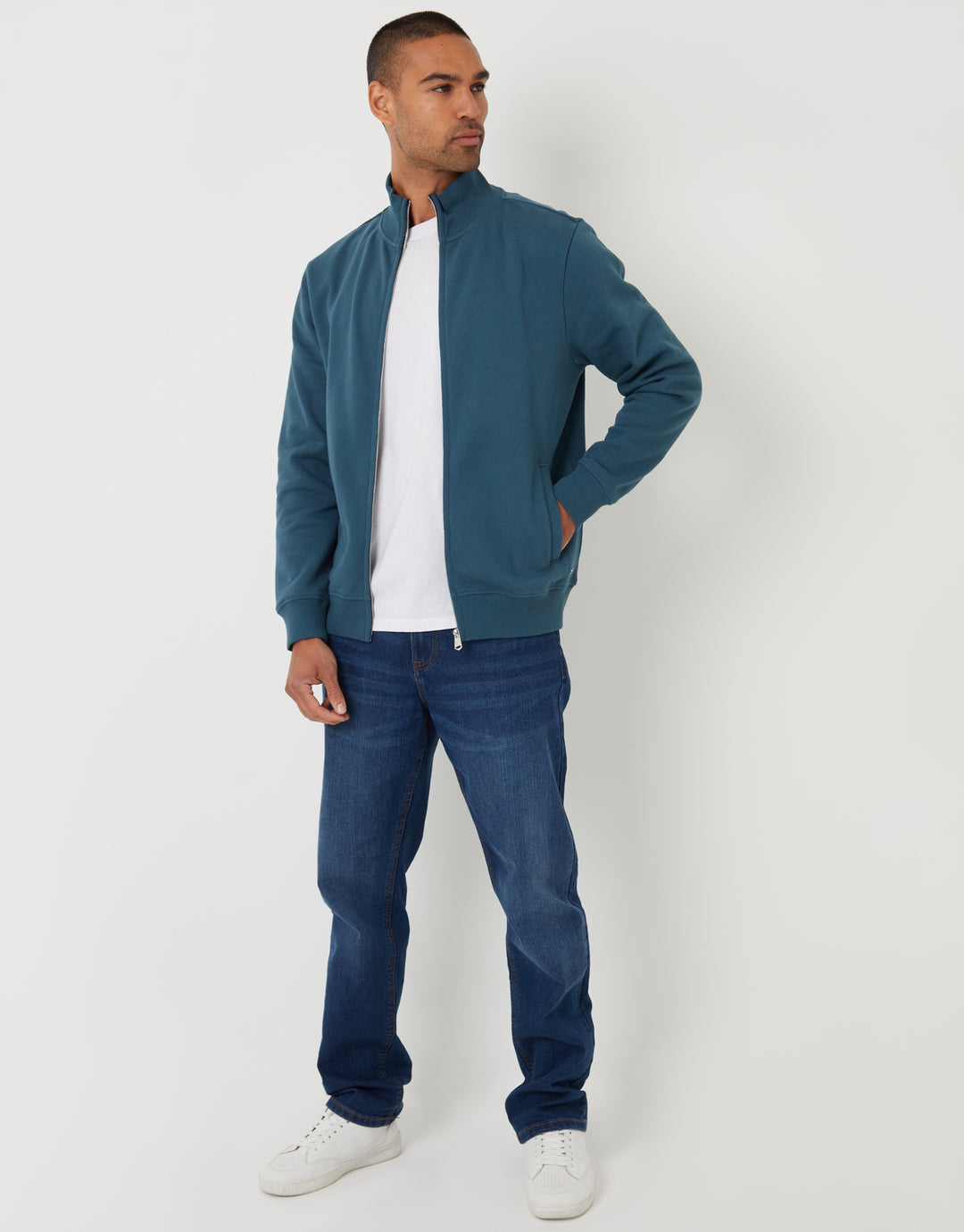 Blue Funnel Neck Zip Through Sweatshirt
