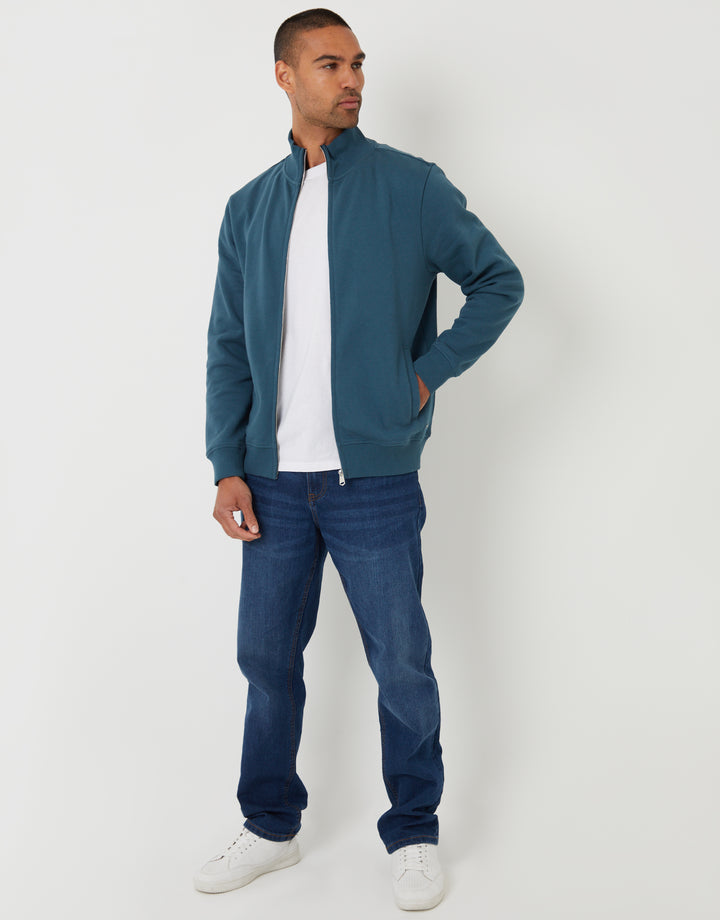 Blue Funnel Neck Zip Through Sweatshirt