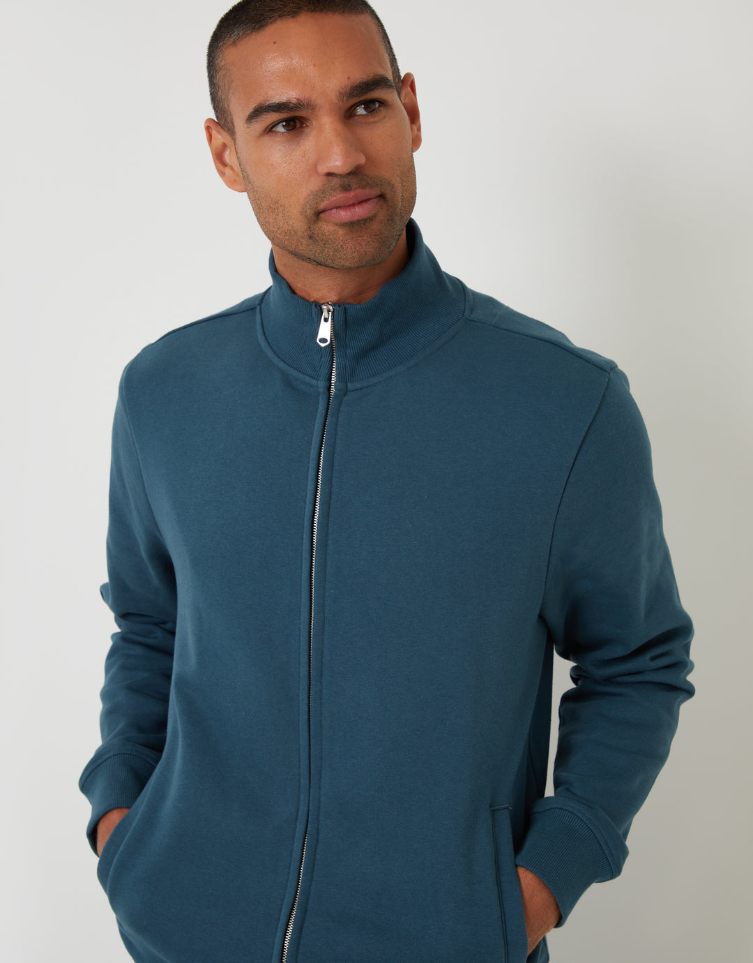 Blue Funnel Neck Zip Through Sweatshirt