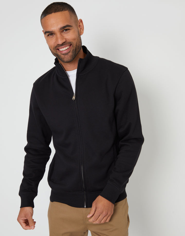 Black Funnel Neck Zip Through Sweatshirt