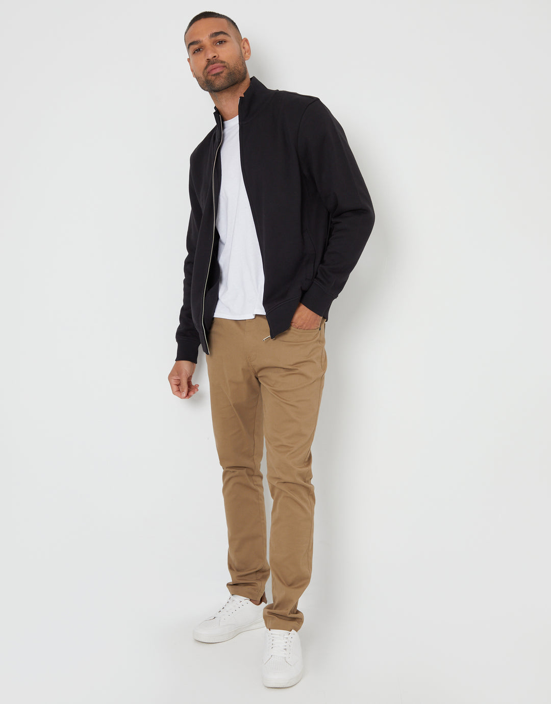 Black Funnel Neck Zip Through Sweatshirt