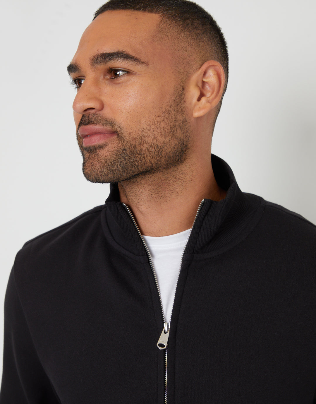 Black Funnel Neck Zip Through Sweatshirt