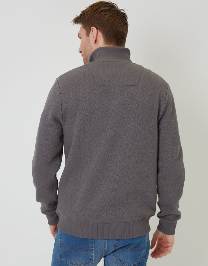 Slate Grey Jacquard Textured Quarter Zip Sweatshirt