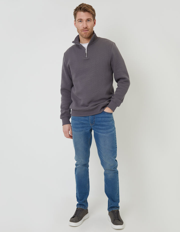 Slate Grey Jacquard Textured Quarter Zip Sweatshirt