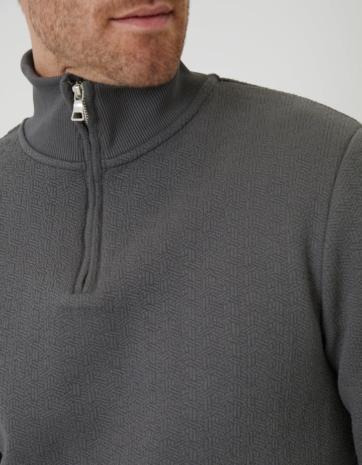 Slate Grey Jacquard Textured Quarter Zip Sweatshirt